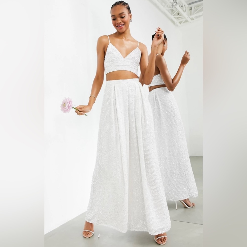 ASOS Edition Bridal Sequin Wide Leg Pants, L size 10